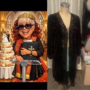 I’m Retiring ! My fabulousity is  being shared🖤 black burn out velvet coat 🖤